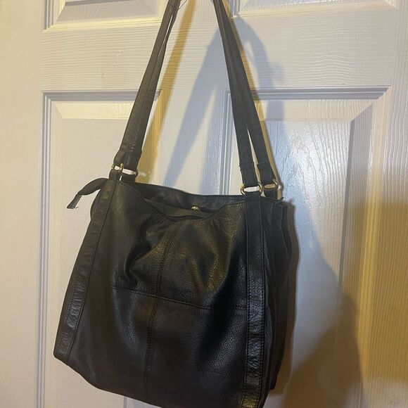 Great American Leather Works Black Leather Shoulder Bag brass tone hardwares - Picture 3 of 11